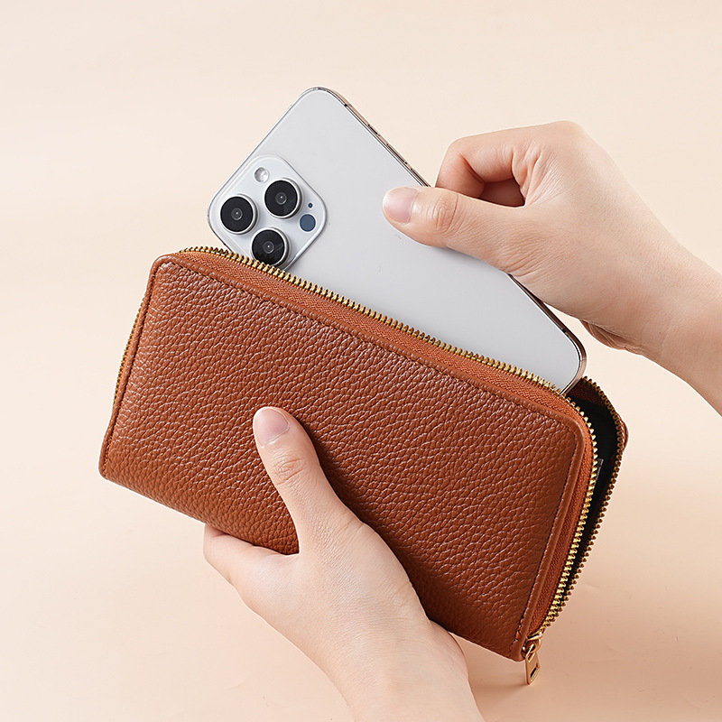 Cross-border wallet for women, long, lychee textured genuine leather soft leather wallet, large-capacity wallet, women's change holder details Picture