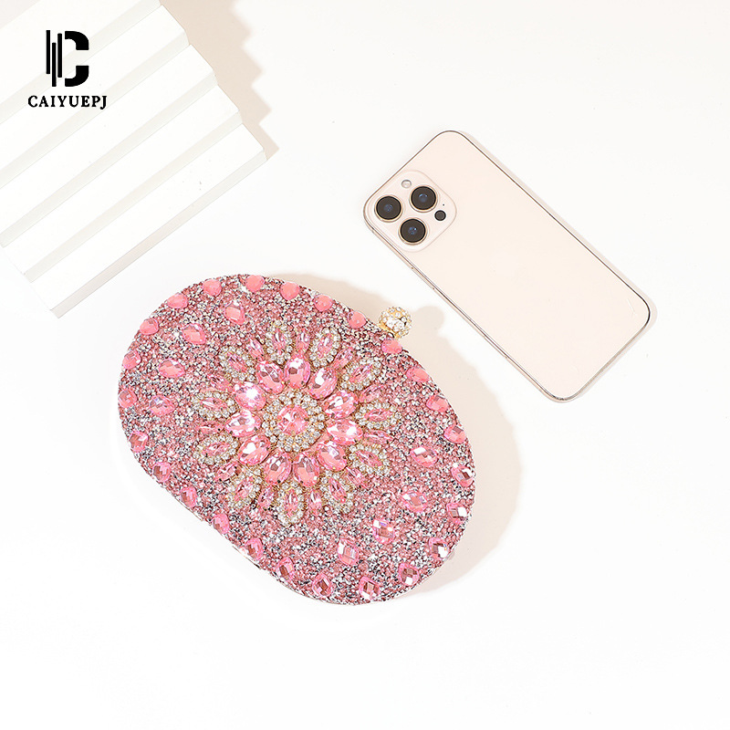 Cross-border new diamond clutch bag, dinner bag, oval single-shoulder bag, hand-held cheongsam bag, shell bag details Picture