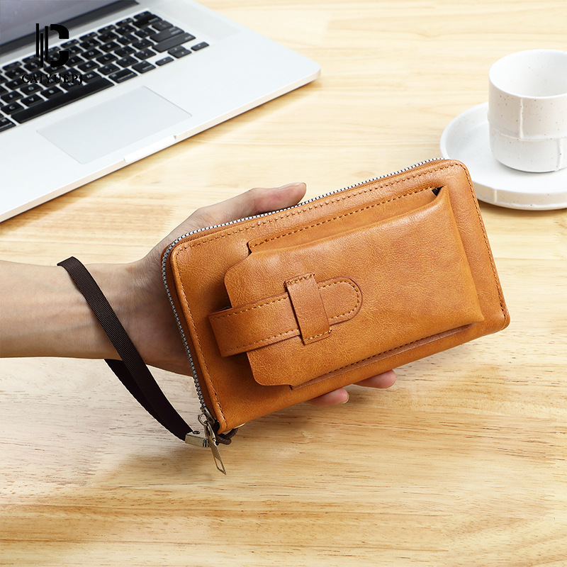 New men's clutch, coin purse, men's high-end solid color zipper wallet, men's mobile phone bag, genuine wholesale full figure