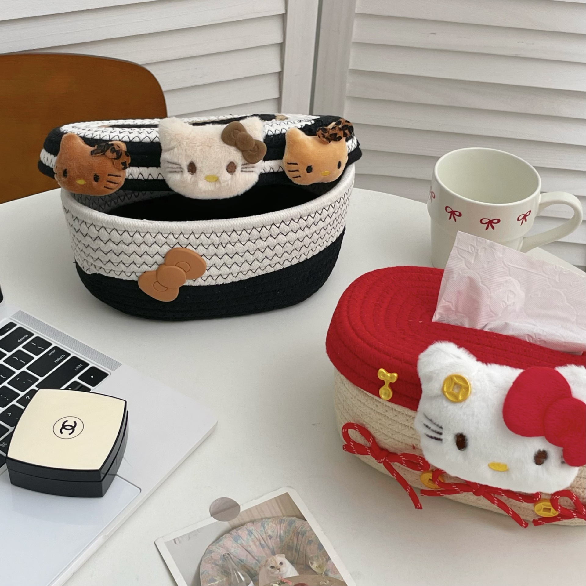 Cotton thread woven cat tissue box ~ Home bedroom and living room tissue box, napkin box, miscellaneous decoration storage bucket details Picture