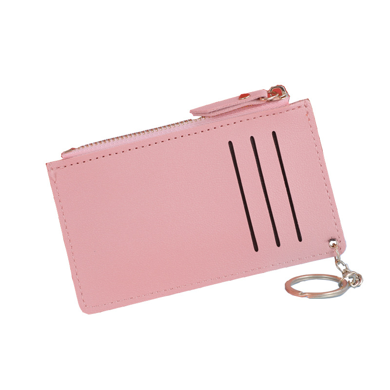 New card bag, women's bag, card holder, bus card case, zipper, coin bag, leather classic solid color, multiple card slots, fixed logo Item Picture