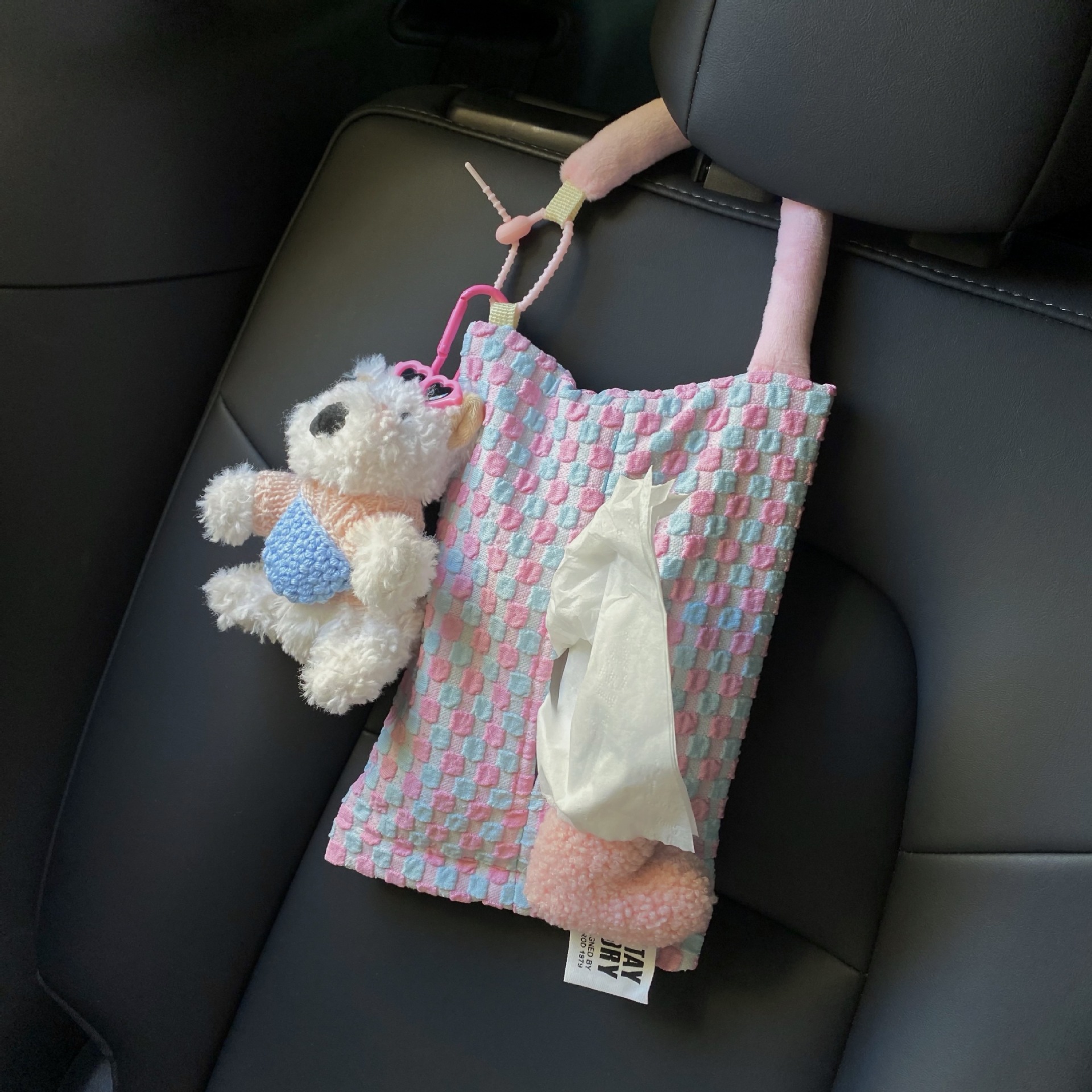 Cute Xigao Di fabric car tissue box hanging creative car tissue box, car seat tissue bag hanging bag full figure
