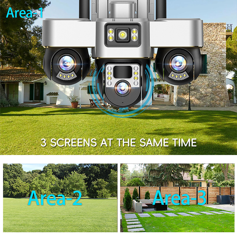 3-lens, 3-screen, 6-gimbal V380 high-definition solar dome camera, 3-lens, 6-PTZ solar camera details Picture