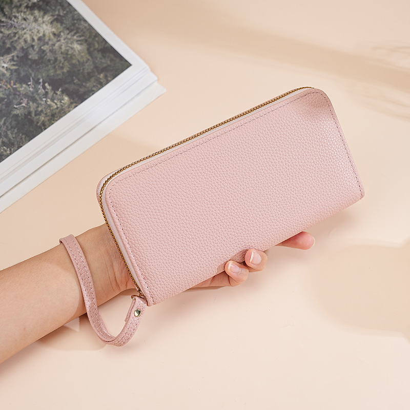 New lychee patterned long wallet for women, wrist clutch, large-capacity women's wallet, mobile phone case, Wallet full figure