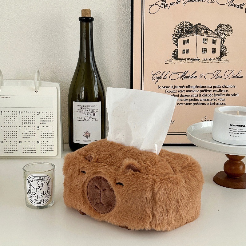 Cute Capibara tissue box, creative fluffy capybara storage box, home desktop storage, car tissue box Item Picture