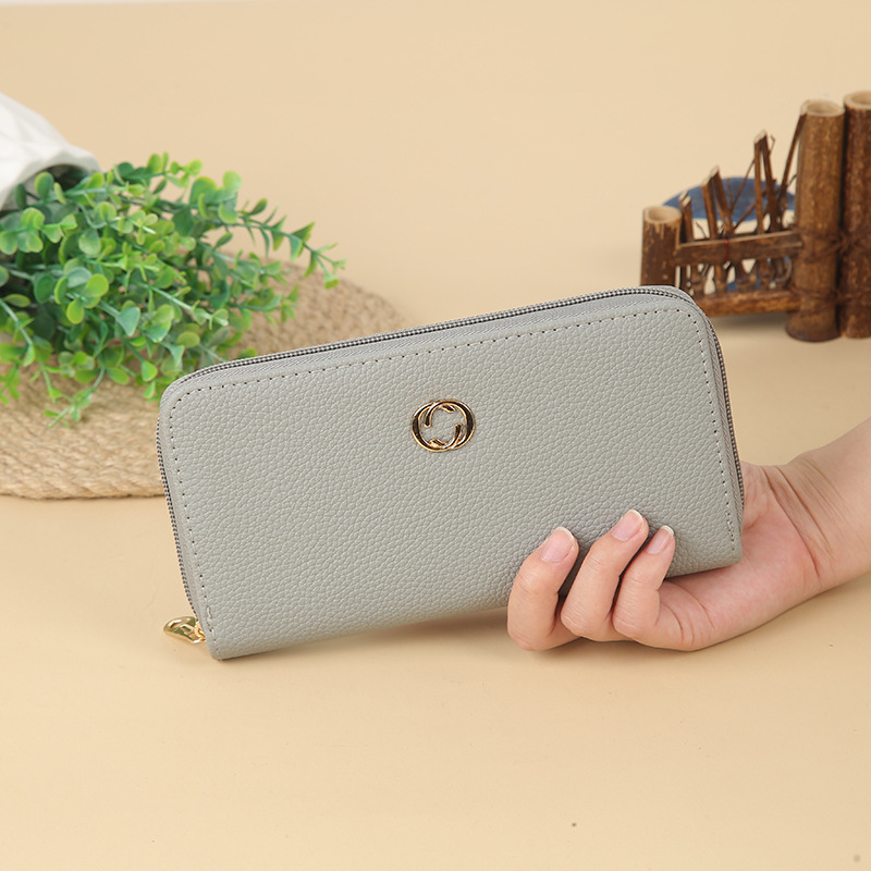 2024 Portable solid-color women's wallet, new coin purse, fashionable mobile phone case, large-capacity zipper clutch Specification drawing