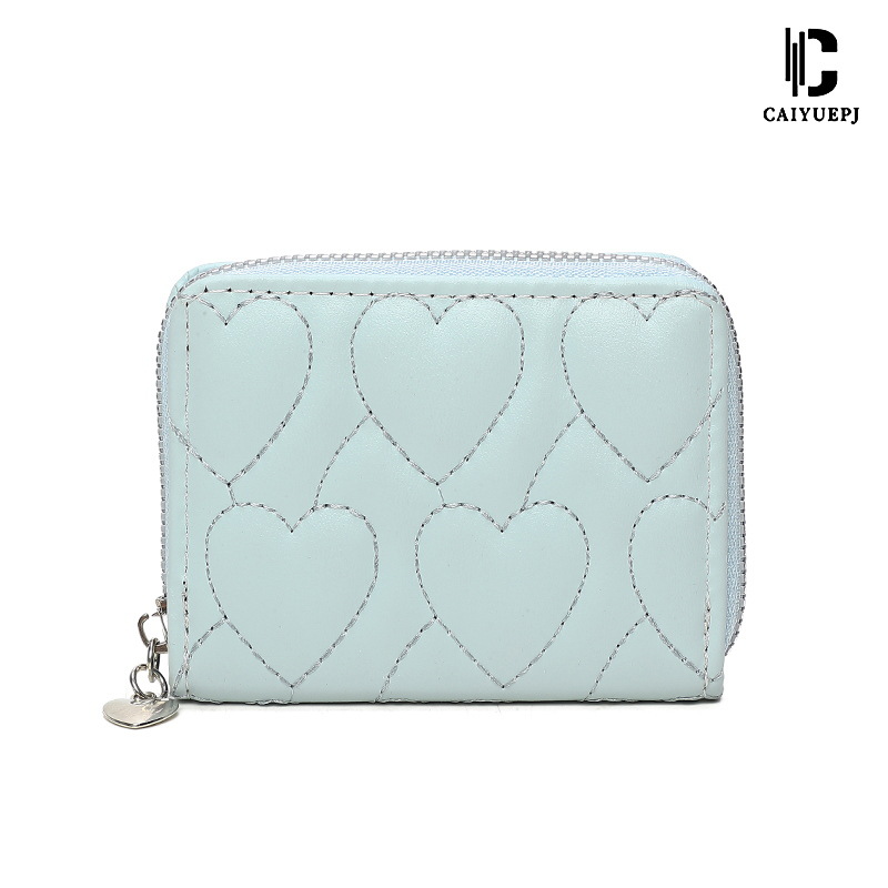 Cross-border fashion heart-shaped embroidered ladies' short zipper coin purse clutch, simple card bag wallet Item Picture