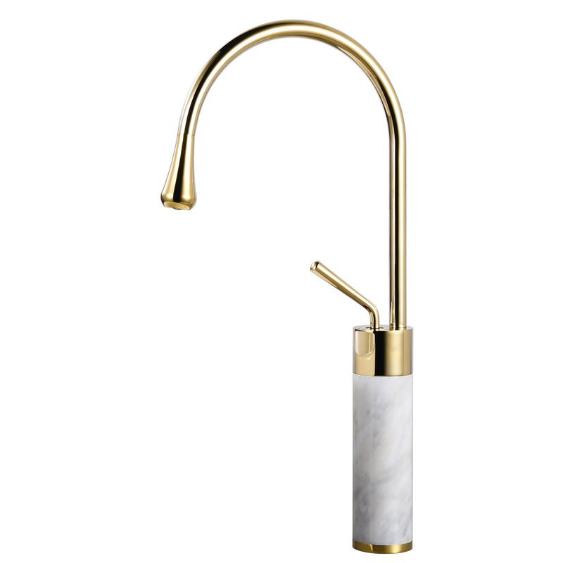 Nordic light luxury all-copper gold natural marble washbasin, cold and hot water faucet washbasin, brass single-hole countertop basin Item Picture