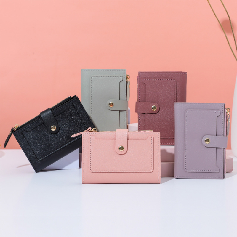 New women's wallet, short summer wallet, thin, cute, simple, solid color student coin purse, women's niche design details Picture