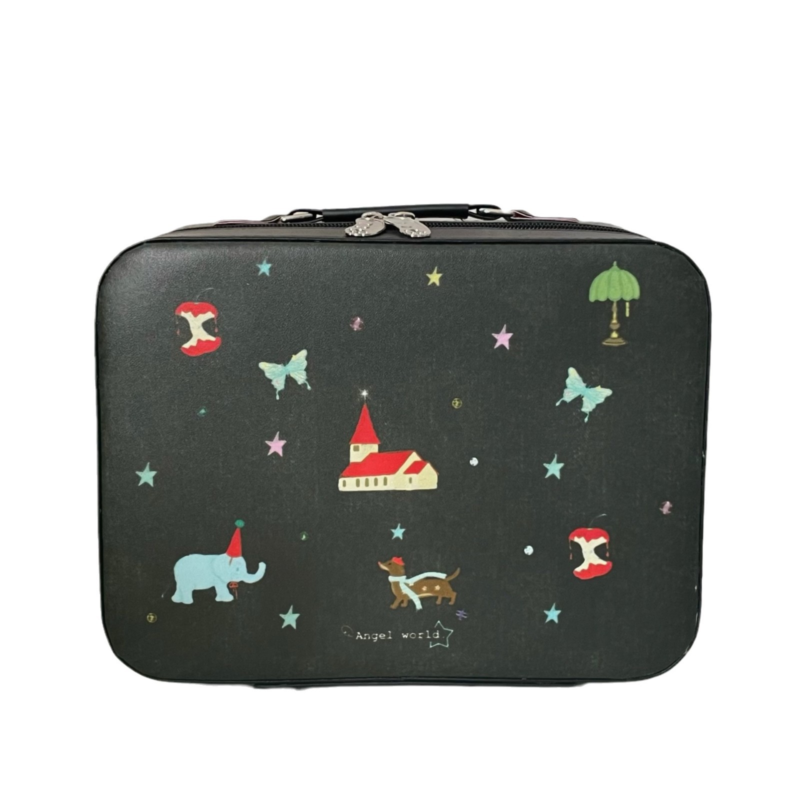 Cartoon cute makeup case with mirror, printed high appearance level, large capacity skin care product storage suitcase, makeup bag for women Item Picture