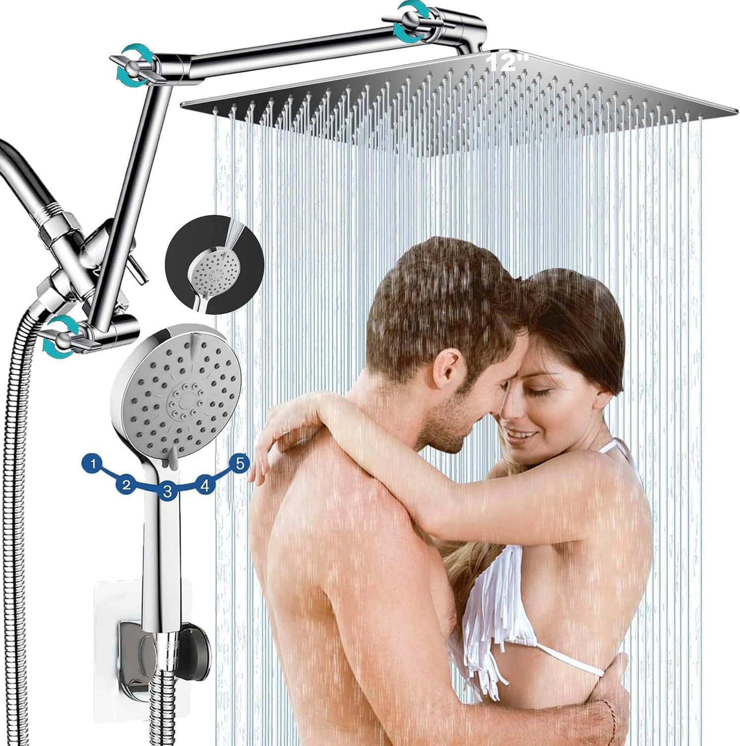 Cross-border bestseller: Stainless steel ABS top-spray multi-functional handheld complete shower head set, shower pressurized concealed shower head details Picture
