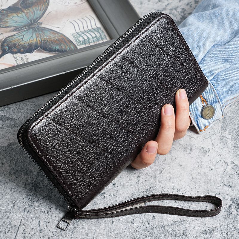 Men's long zipper wallet, foreign trade hand-held bag, men's mobile phone wallet with embossed patterns and multiple positioning, men's long wallet full figure