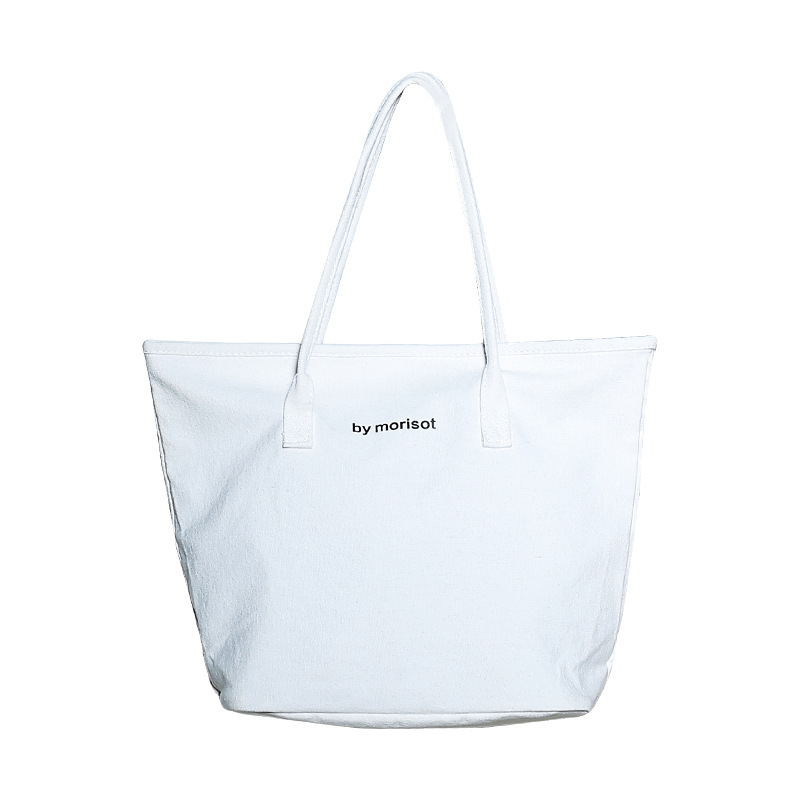New Korean version versatile large-capacity letter zipper canvas large bag, minimalist style women's single-shoulder bag, casual tote bag Item Picture