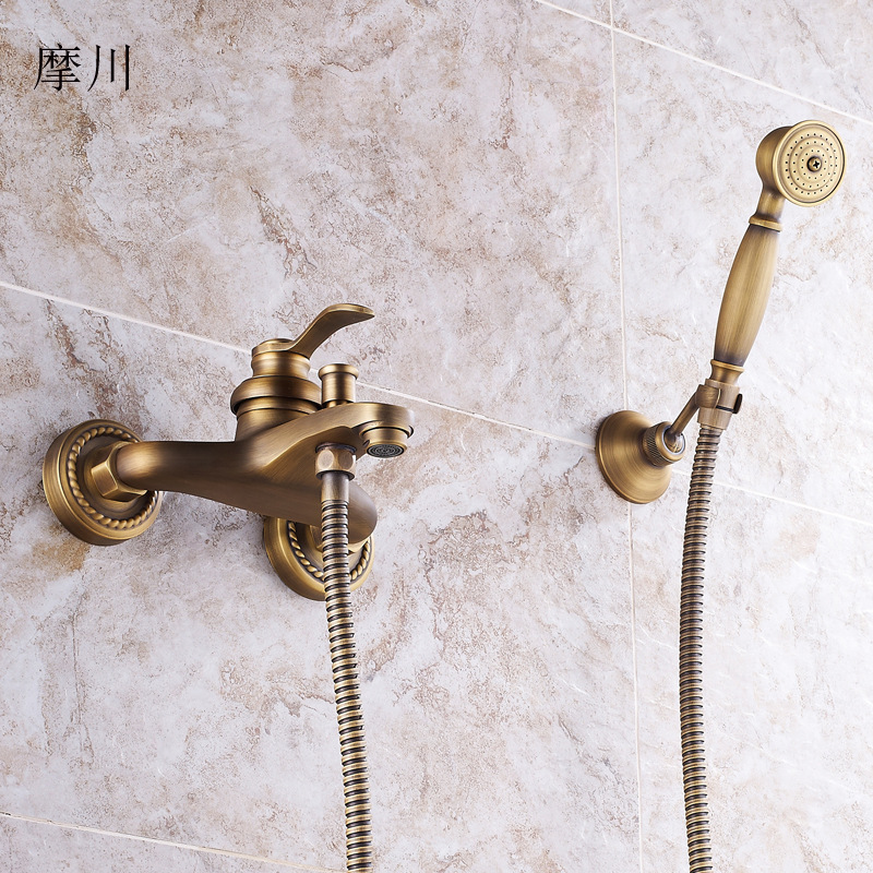 A popular cross-border export set of antique black brushed three-in-one showerhead, European-style brass shower, simple black showerhead details Picture