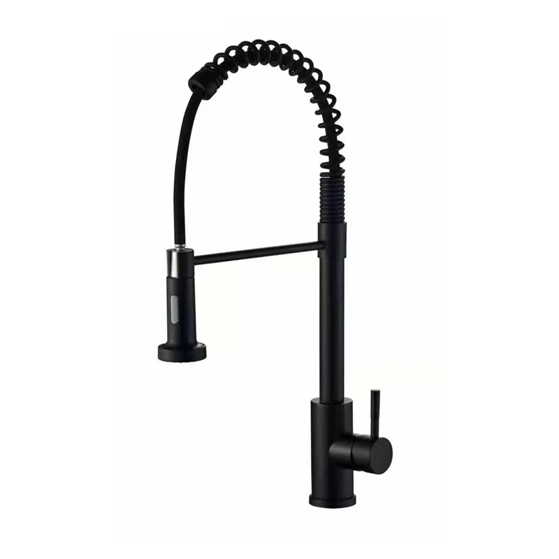 Cross-border pull-out spring stainless steel kitchen hot and cold water faucet, sink, washbasin, universal rotating anti-splash faucet Item Picture