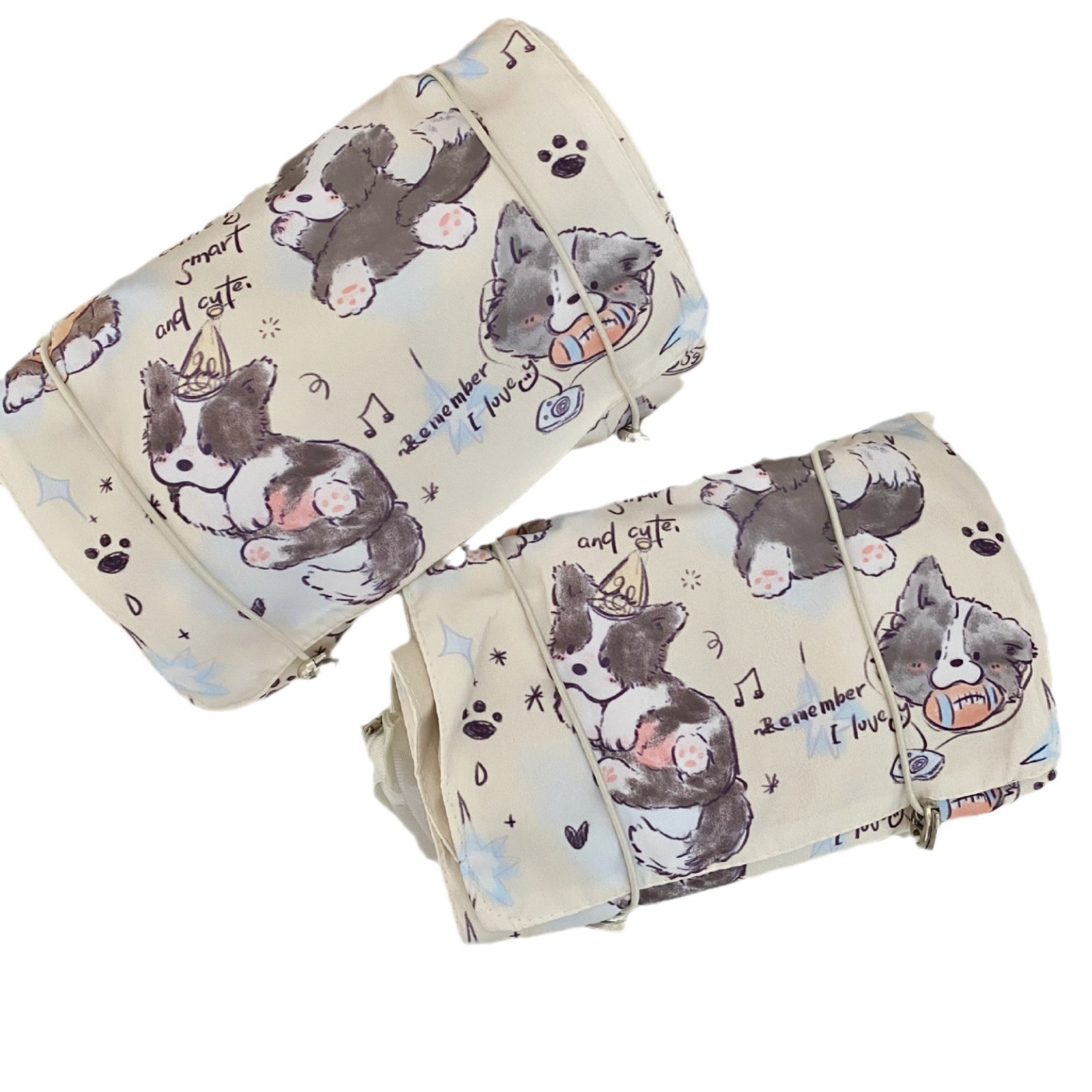 Cartoon music Border Collie dog makeup bag, portable four-in-one detachable travel toiletry bag for women, large-capacity storage bag Item Picture