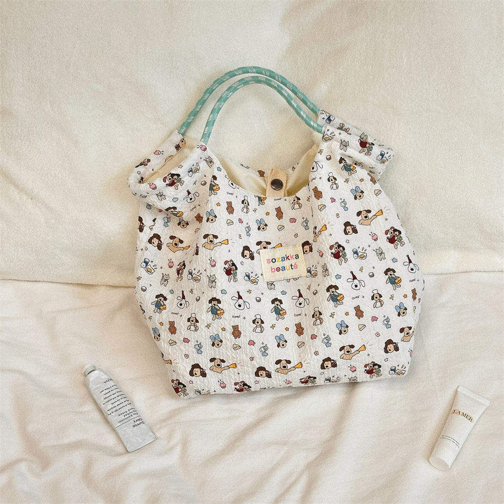 44181 Korean embossed cartoon dog handbag, female handbag, shoulder canvas bag, commuting bag for going to work Specification drawing