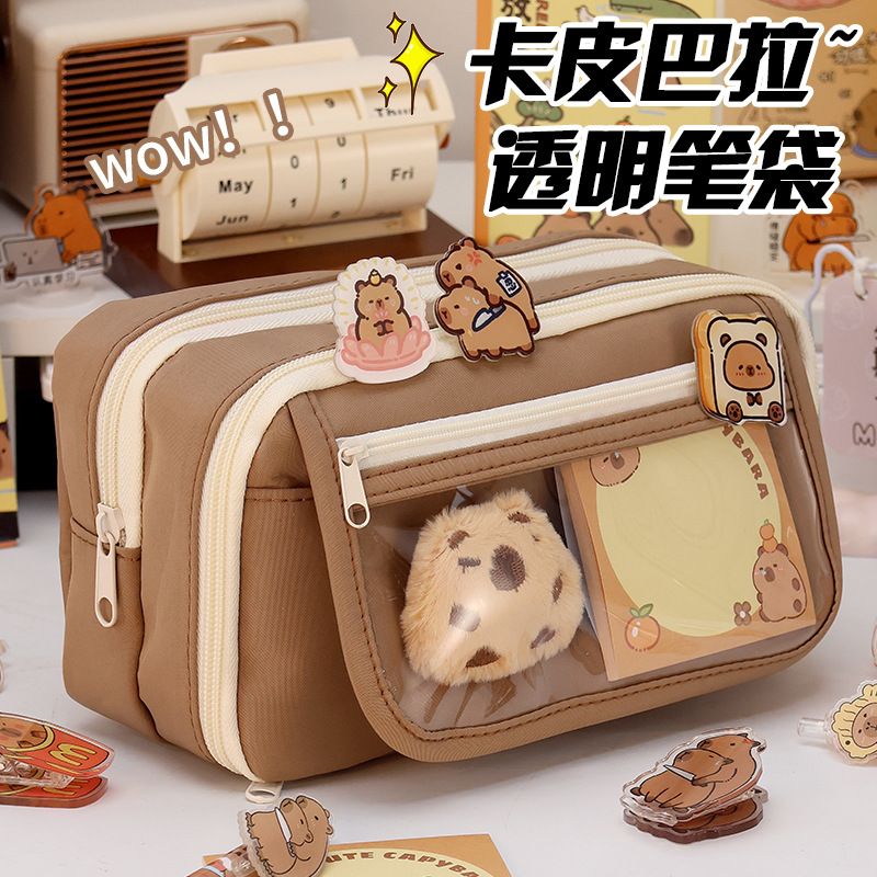 New ins stationery bag for junior high school storage pencil case, large capacity, simple and transparent Korean-style pencil case, high appearance level, multiple layers details Picture