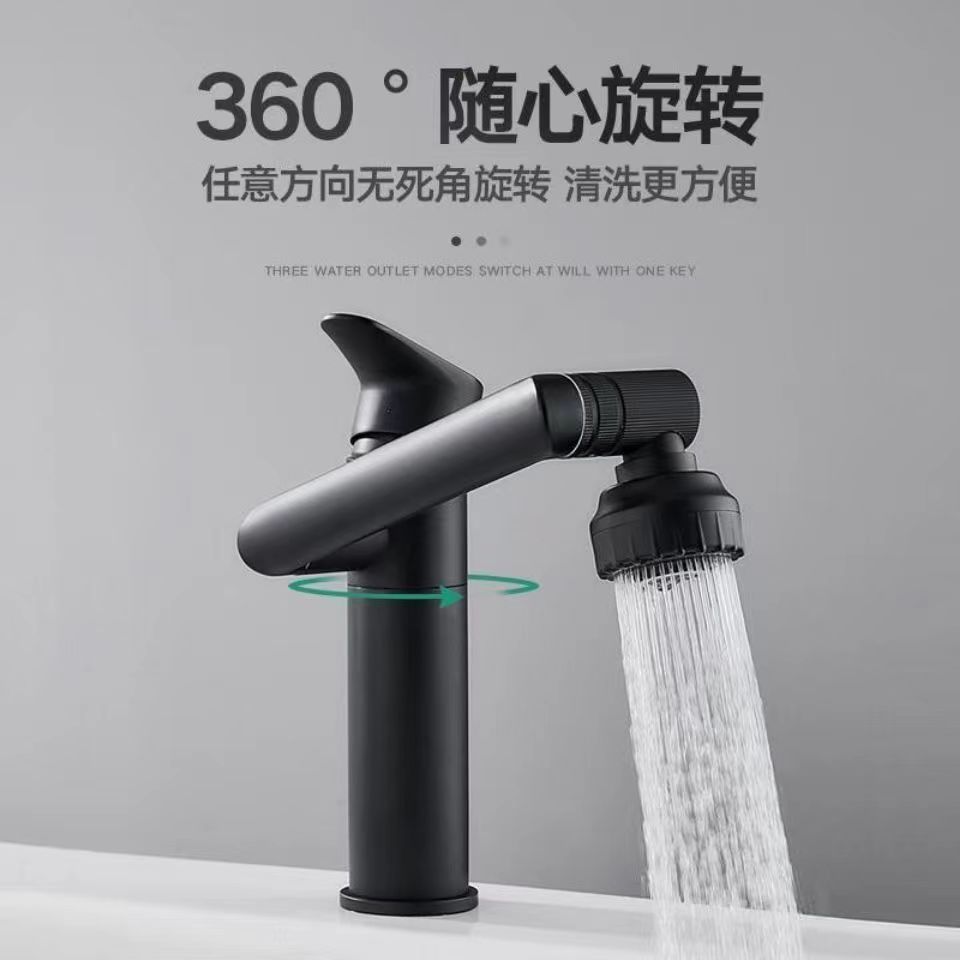 Cross-border 304 stainless steel white and gold Maneki Neko faucet, universal rotating multi-functional cold and hot washbasin faucet details Picture