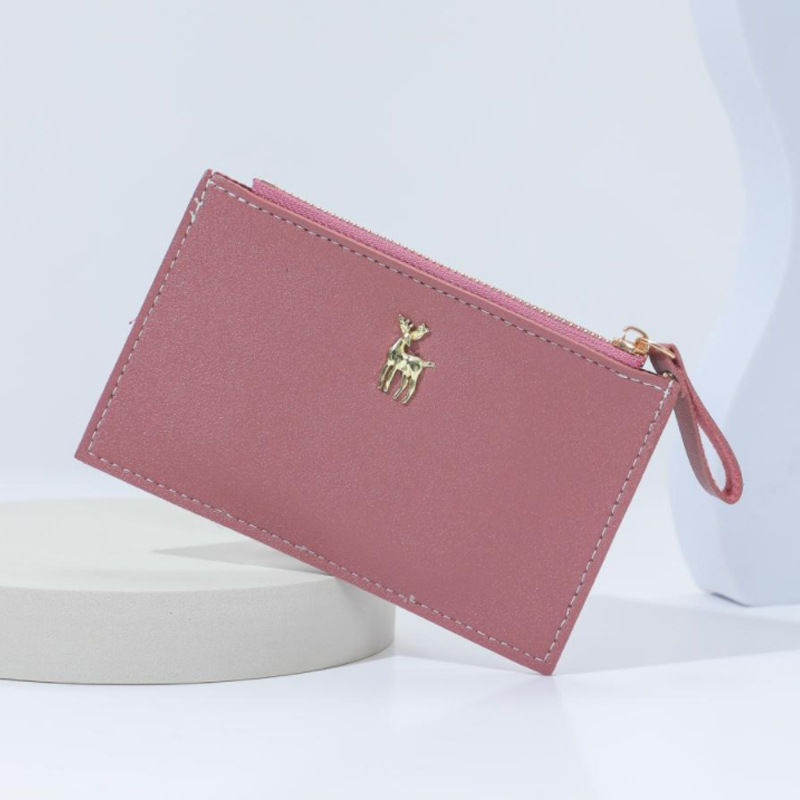 2024 New women's card case zipper clutch, student and white-collar Japanese-style wallet, card case with multiple slots, metal deer full figure
