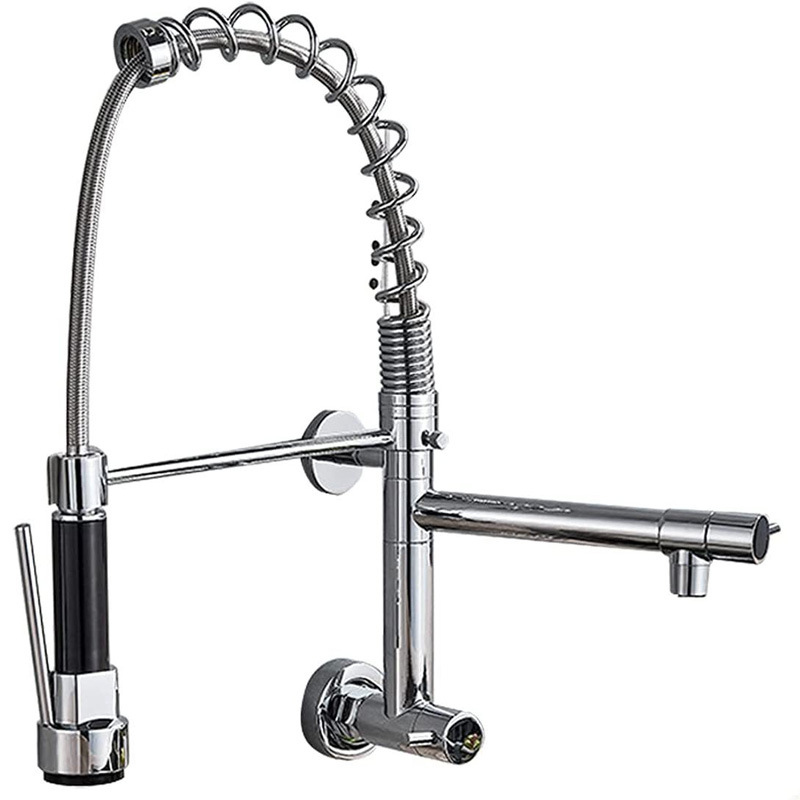 Open flat pull-out faucet, kitchen spring faucet, sink, household telescopic head, electroplated replacement head, shower head details Picture