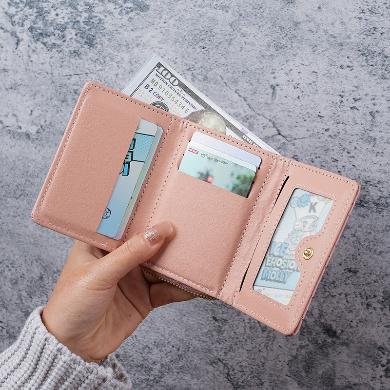 2025 New short women's wallet, simple embroidered heart-shaped PU, 30% off, card bag, multi-slot wallet wallet details Picture