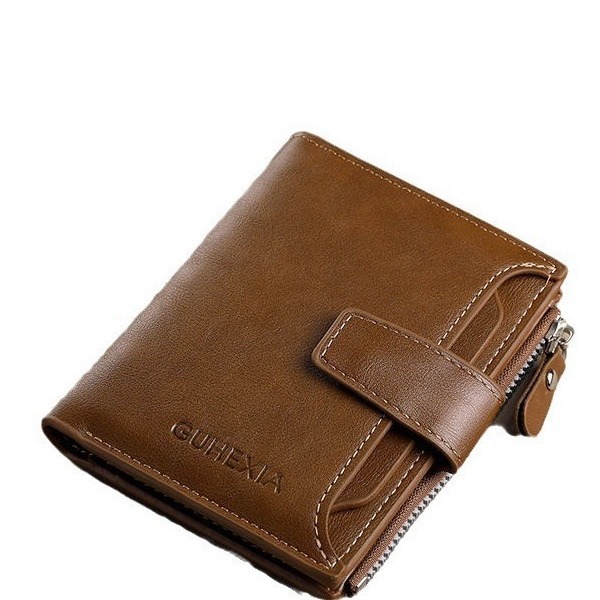 Best-selling leather wallet for men, short style, 20% off, large capacity, multi-compartment, multi-functional zipper small wallet, bank card holder Item Picture