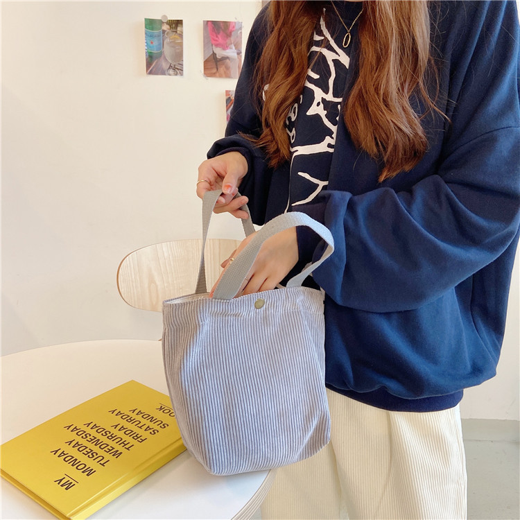 【 In Stock 】910262 Artistic corduroy bag, hand-held casual ladies' small hand handbag, retro cloth Bag, bento bag Application Scenario