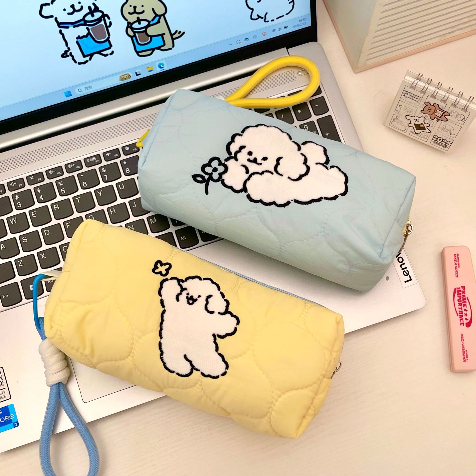 Cartoon line puppy pen case ins2025 New large-capacity stationery bag, student pen case, mobile phone storage bag Application Scenario