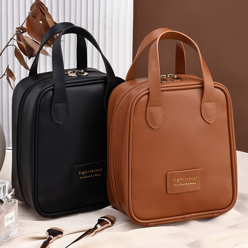 PU handbag, toiletries bag, large capacity for travel, high appearance level, fashionable retro, waterproof, dirt-resistant, simple storage bag Application Scenario