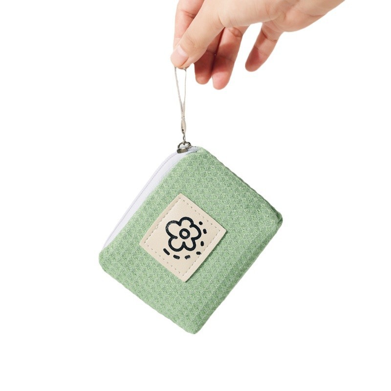 Japanese-style cute and simple waffle lipstick storage bag, small and portable wrist bag, summer flower 2024 new style Item Picture