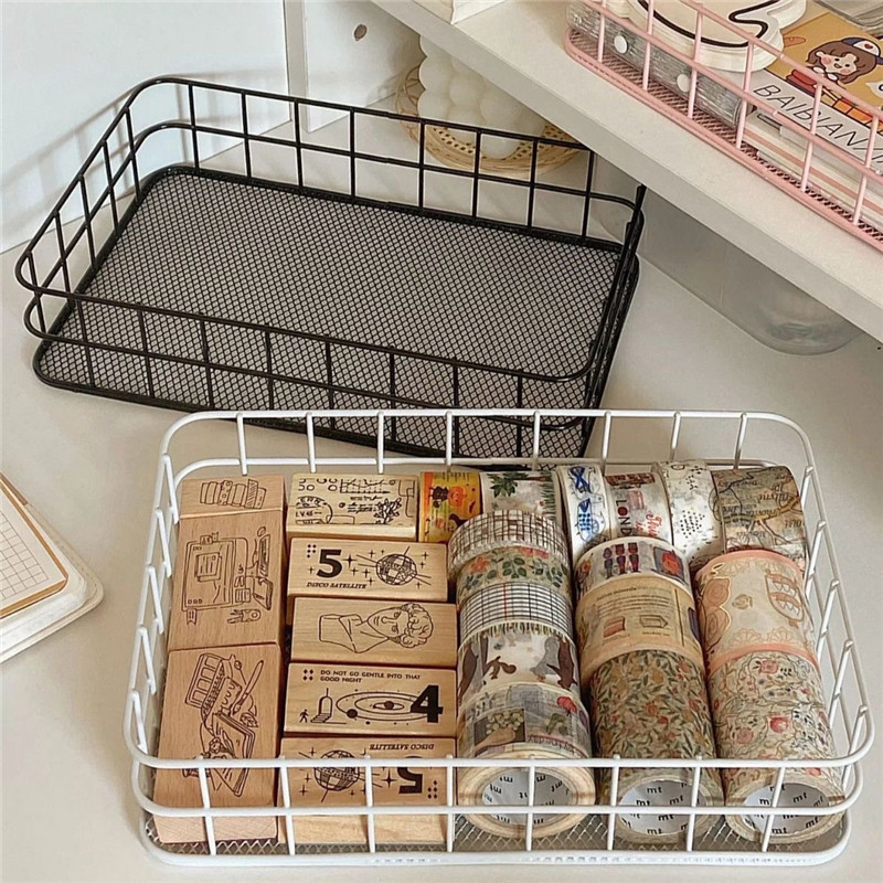 ins Nordic-style iron storage basket, office kitchen snack, cosmetics, sundries storage box, dormitory shelf details Picture