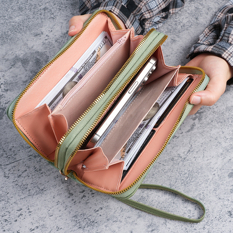 High-end wallet for women, long double-zipper large-capacity clutch, high-end, fashionable and simple double-layer wallet, mobile phone case details Picture