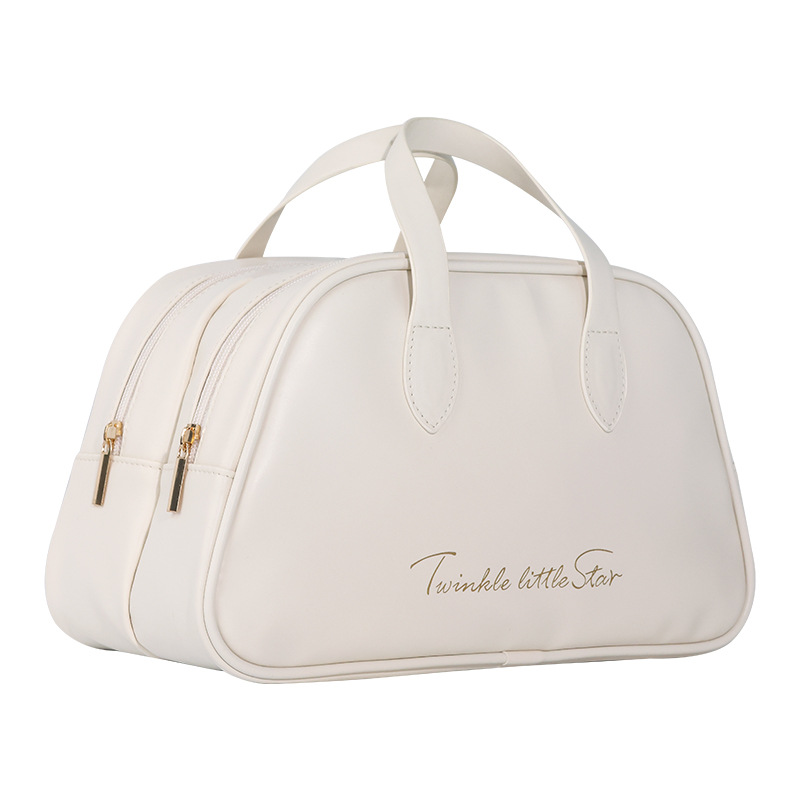 Large-capacity PU leather double-layer high-appearance-level cosmetic bag, travel toiletries bag, waterproof portable storage bag, hand-held storage bag Item Picture