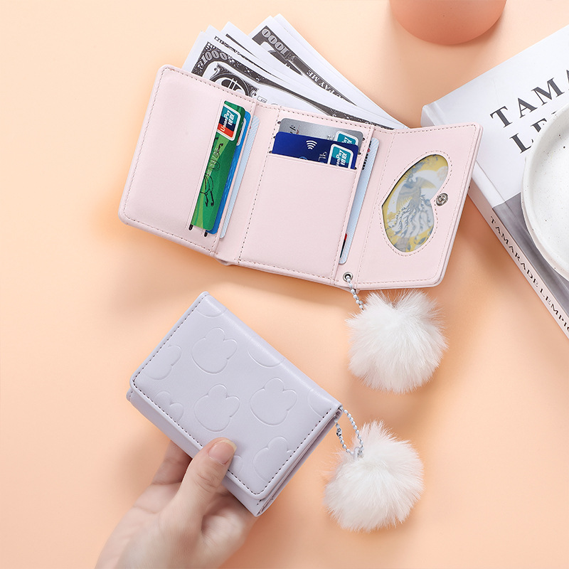Cross-border women's wallet short solid-color card bag with Japanese and Korean rabbit print buckles and multiple slots, cute coin purse wholesale Specification drawing