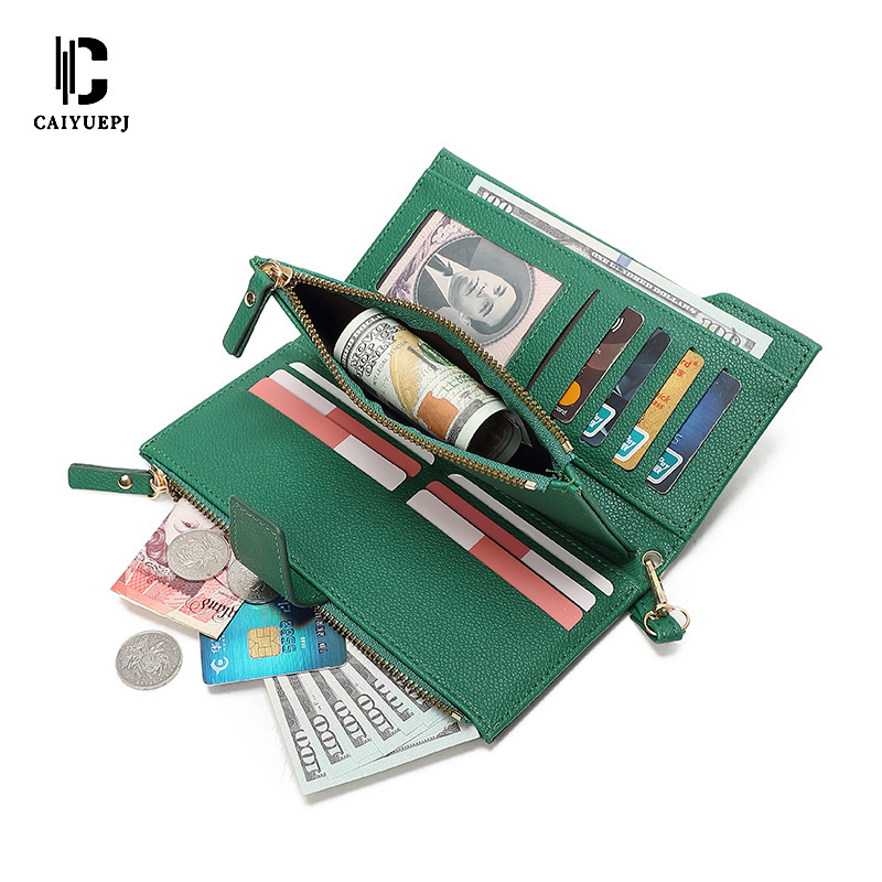 New cross-border women's wallet with large capacity, fashionable clutch, multiple slots, women's long wallet with buckle, long wallet Specification drawing