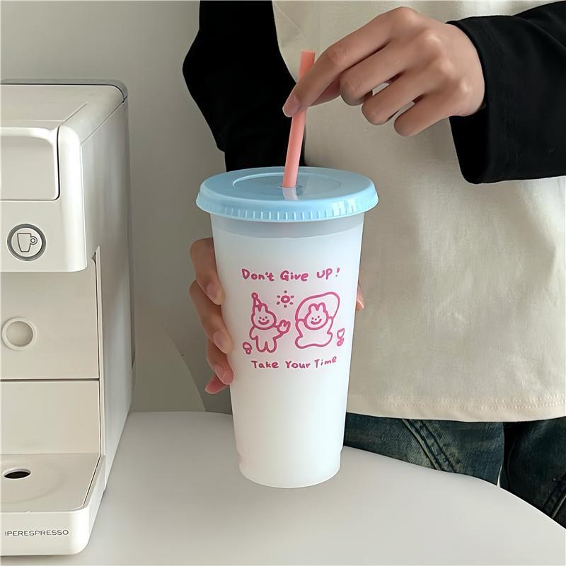 Original design! Cute straw cup, plastic water cup, large-capacity coffee, portable cup with a girlish heart details Picture