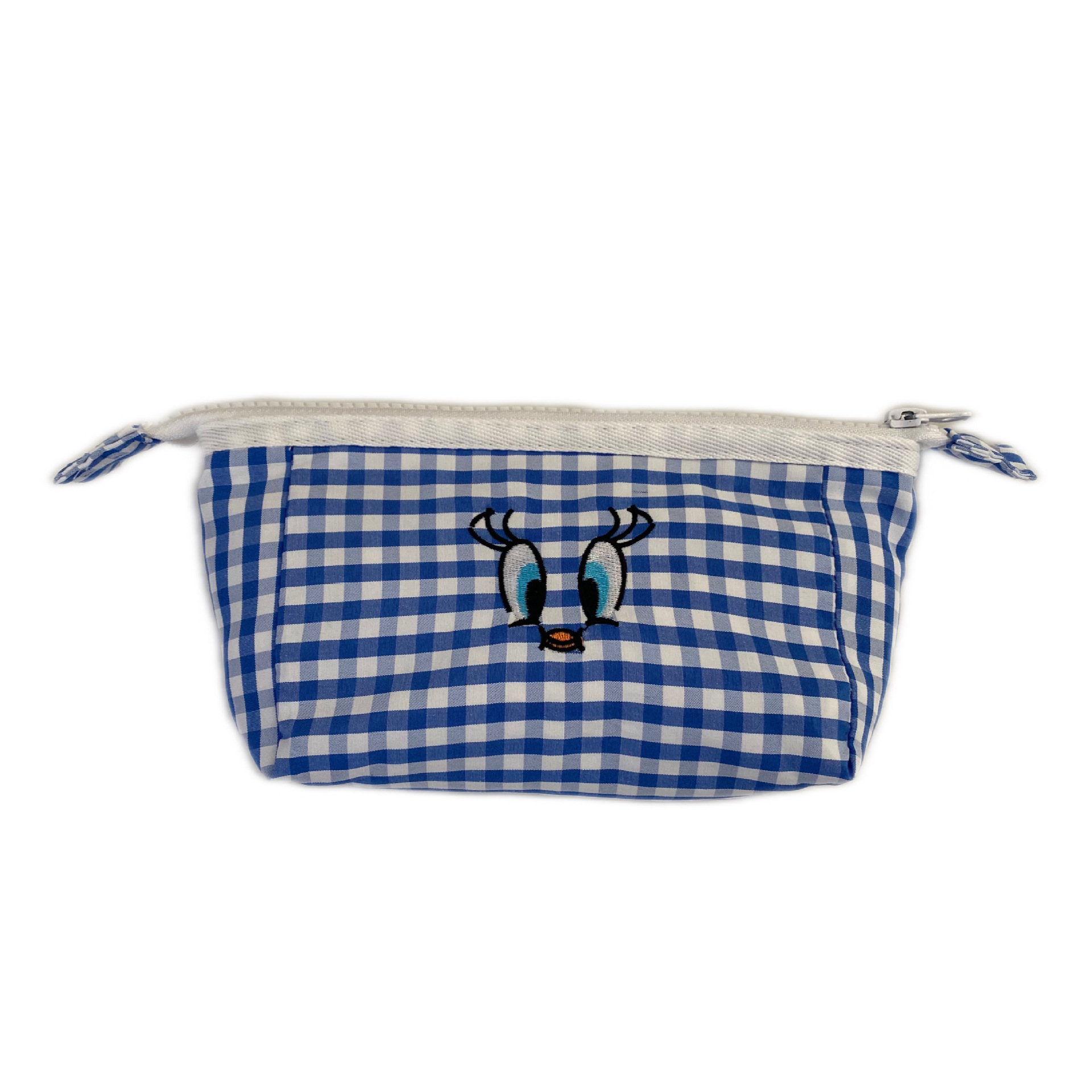 Cute kingfisher pen case, Korean-style embroidered checkered stationery bag, large-capacity portable storage bag, student cartoon stationery box Item Picture