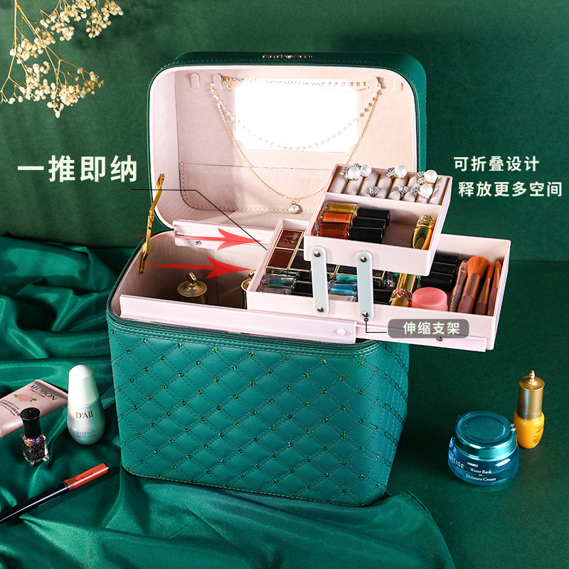 Factory-customized logo makeup box, large-capacity portable cosmetics storage box for home use, multi-functional nail art box Specification drawing