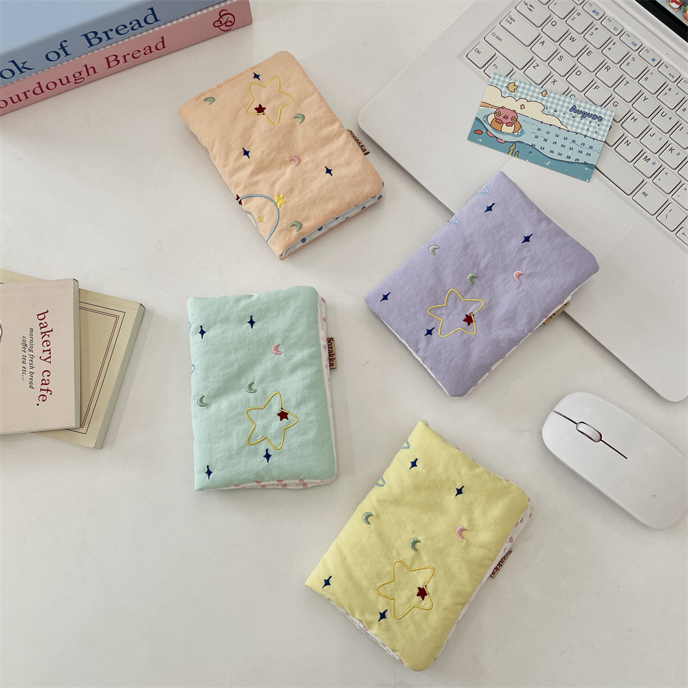 54173 Embroidered Star Fabric Travel Passport Holder Storage Bag, Bank Card and ID Card Case, Multi-functional storage bag full figure