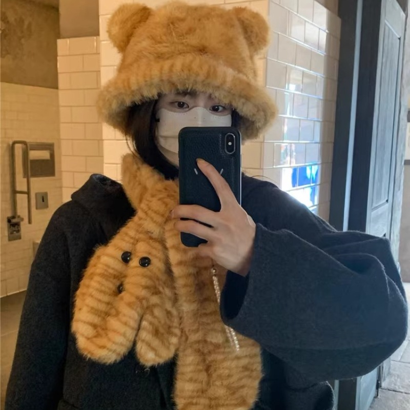 Cute tiger-striped puppy scarf, 2024 new style plush scarf, student cycling neck protection, cold protection and warmth, fleece scarf details Picture