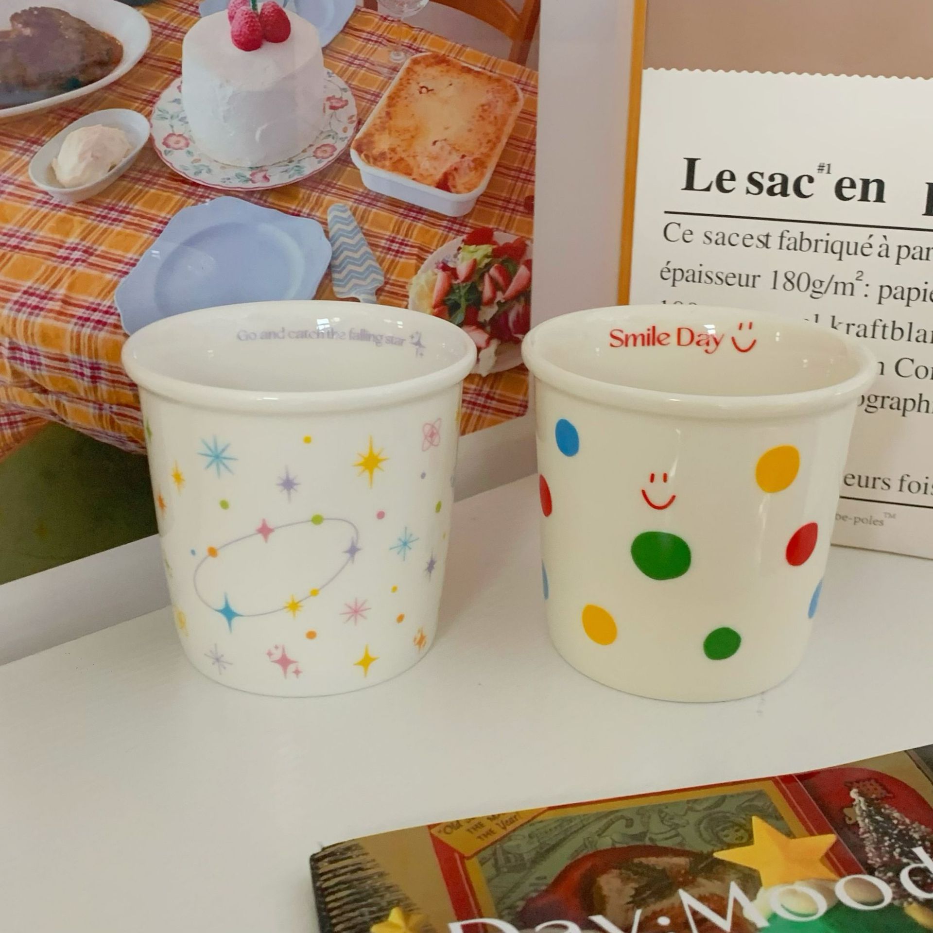 ins colorful polka dot smiling face holding cup, cute ceramic espresso cup, small capacity portable cup, birthday gift full figure