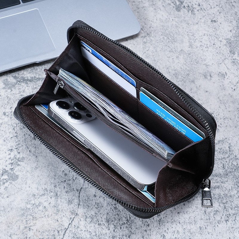 New men's long zipper wallet with large capacity and multiple compartments, a business canvas hand-held wallet details Picture