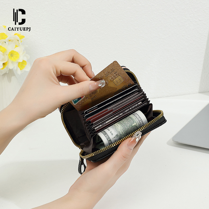 New small wallet women's short, high-quality coin purse with multiple slots and contrasting colors, cross-border wallet with embroidered thread buckle Specification drawing