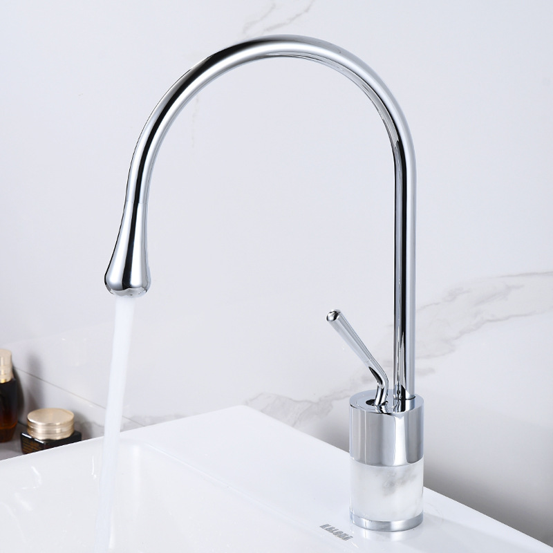 Nordic light luxury all-copper gold natural marble washbasin, cold and hot water faucet washbasin, brass single-hole countertop basin Application Scenario