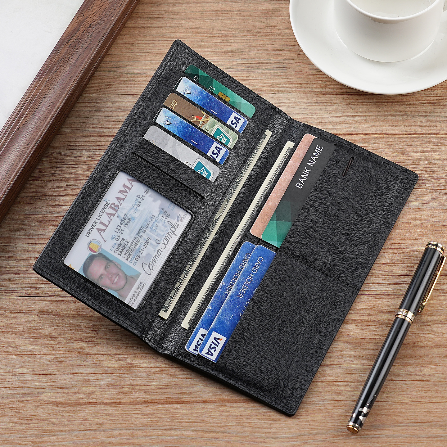 New men's long wallet, trendy student retro wallet, Japanese and Korean card bag, new personalized thin wallet for young men Specification drawing
