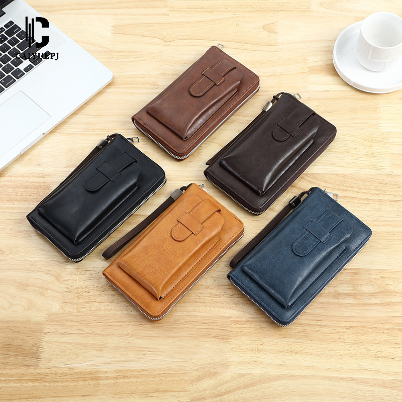 New men's clutch, coin purse, men's high-end solid color zipper wallet, men's mobile phone bag, genuine wholesale details Picture