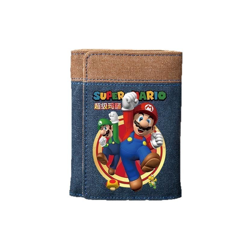 Super Mario Wallet Men's coin purse, one-piece two-in-one, 30% off denim, durable and trendy for college students Item Picture