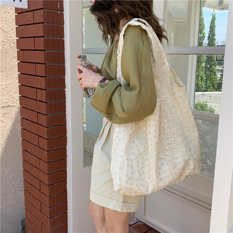 17161 canvas bag, simple floral lace single-shoulder bag, handbag bag, women's vest bag, women's cherry blossom full figure