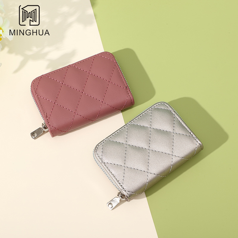 A short and simple card case for women, multi-slot diamond-shaped wallet, cross-border foreign trade zipper coin purse Specification drawing